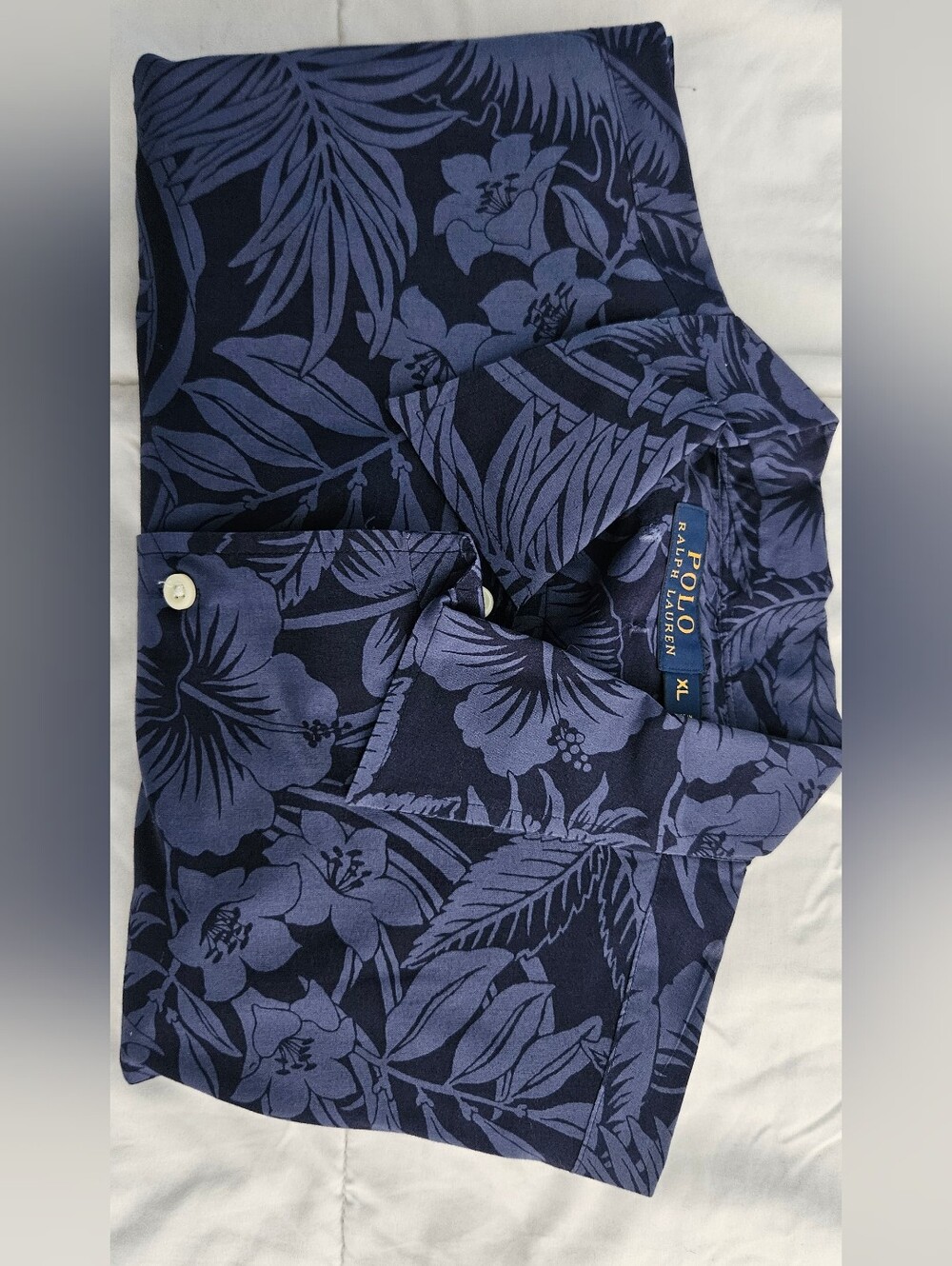 Vintage Hawaiian Polo Ralph Lauren XL Navy & Periwinkle Floral Button-Up Shirt